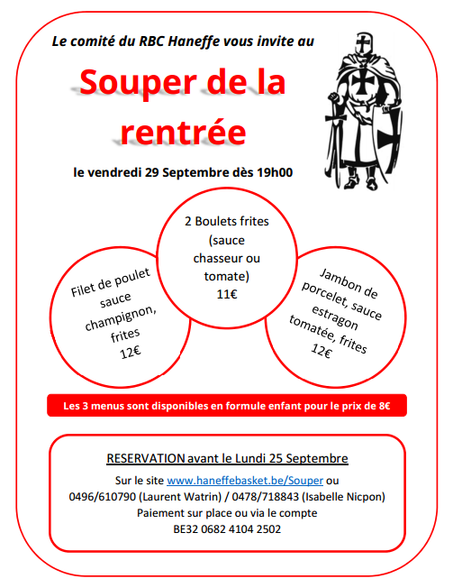 Le 29 septembre c’est le souper de la rentrée, inscrivez-vous !