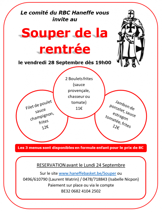 Le 28 septembre c’est le souper de la rentrée, inscrivez-vous !